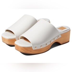 Women’s DOLCE VITA Dorado white leather wooden clog sandals- Size 7.5